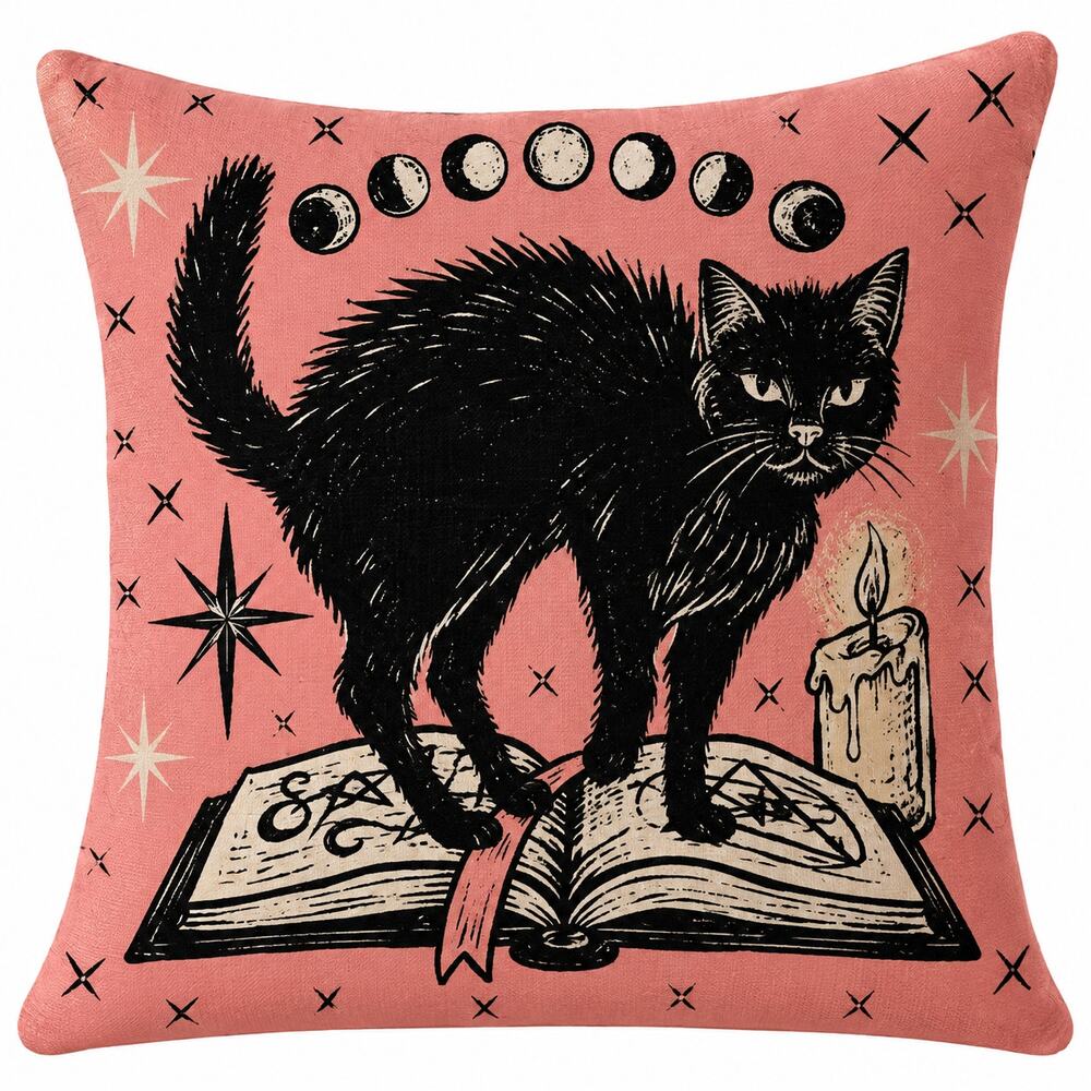 New! Vintage Style Black Cat Halloween Pillow Cover - 18 x 18